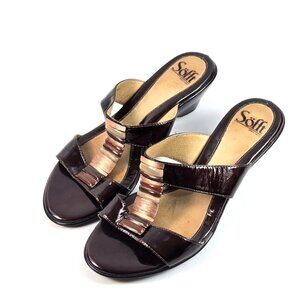 Söfft Women’s Slide Sandals Size 8 M Dark Brown Leather Metallic Comfort